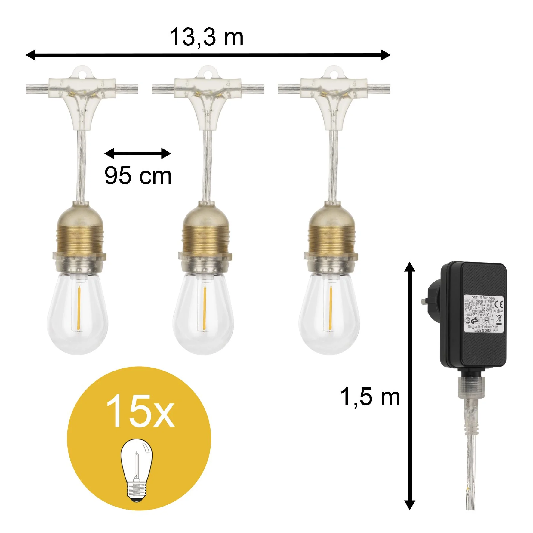Bailey | Pricking cable 15 Meter | 15 points of light | IP44